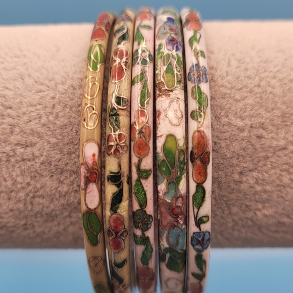 1 Vintage Cloisonne Bangle Brass Enamel - Picture 3 of 9